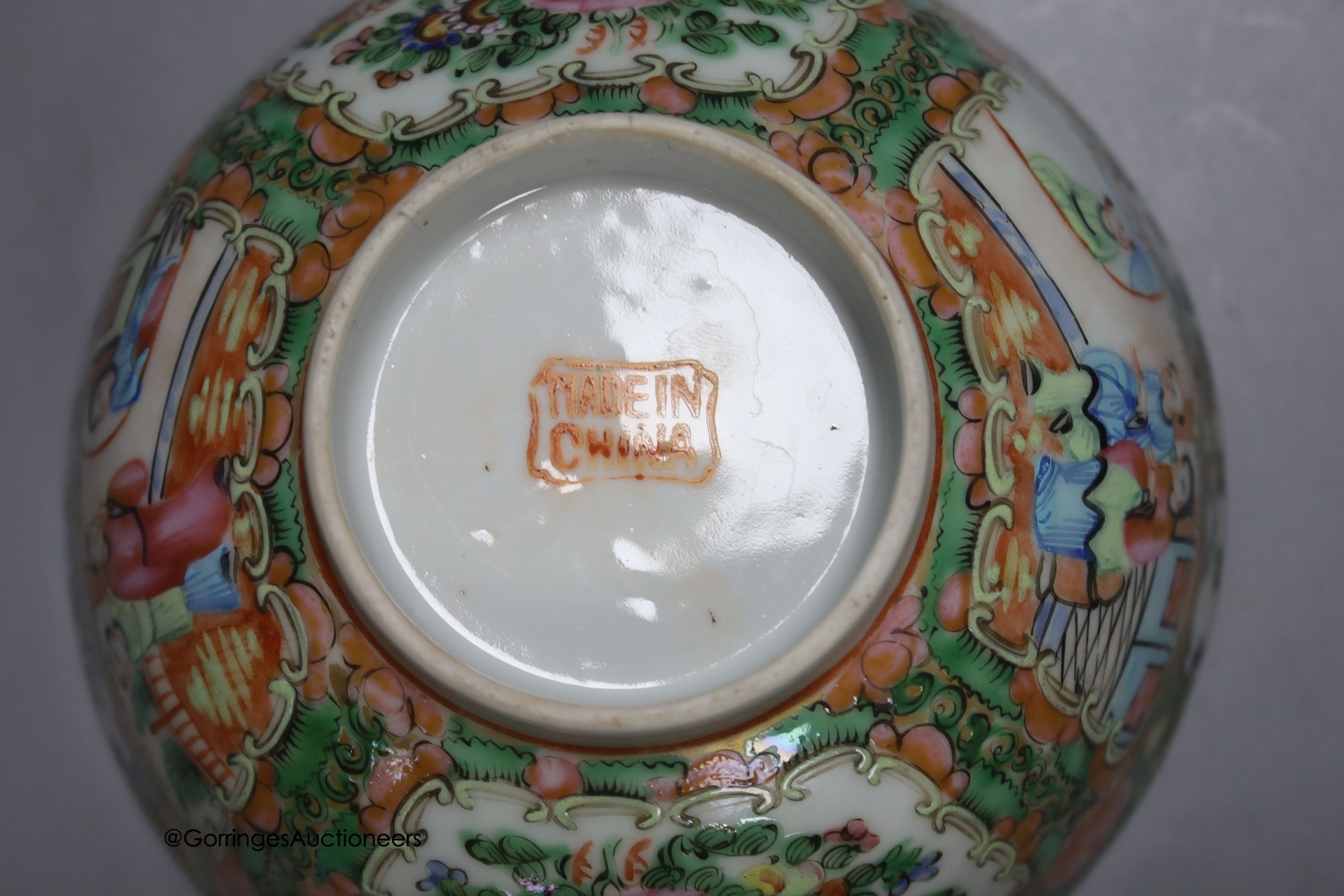 Three 19th century Chinese famille rose dishes and a bowl, 25cm